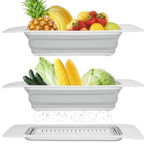 lot 2426 image: Rictine Collapsible Colander Silicone Kitchen Strainer, Over The Sink Strainer Basket for Wash Vegetables and Fruits, Drain Cooked Pasta and Dry Dishes, New Kitchen Essentials - Gray