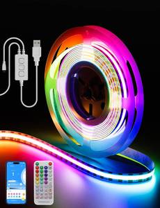 lot 2443 image: PAUTIX RGB Smart IC USB LED Light,5V RGB COB LED Strip USB Powered,UL-Listed Multicolor Flexible Tape Light 6.56ft2m with Music ModeAPP Control,for TV,Scooter,Computer Desk Decor
