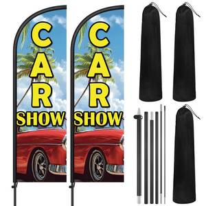 lot 2446 image: Remagr 2 Pack Car Show Feather Flag 7 ft Advertising Swooper Flag Sign Windless Car Show Feather Banner with Pole Kit and Ground Stake for Businesses Outside Ground