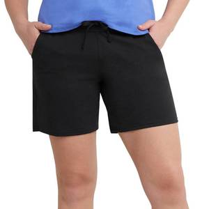 lot 2455 image: Hanes Womens Pocket Drawstring Cotton Inseam Shorts, Black, Large