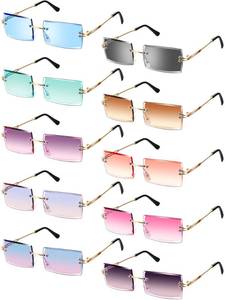lot 2470 image: Weewooday 4 Pcs Rimless Rectangle Y2K Sunglasses Pack, Vivid Color