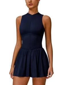 lot 2472 image: ABOCIW Athletic Dress for Women Zip Front Tennis Dress Built in Shorts High Neck Sleeveless Workout Golf Exercise Active Dress with Pockets Navy Small