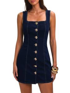 lot 2479 image: Ezapine Womens Denim Dress Western Dresses Cowgirl Jean Mini Dress 2XL