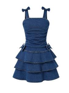 lot 2480 image: Kxuryueo Girls Denim Sundress Square Neck Ruffle Hem Casual Dress for Tween Girls Size 11 12