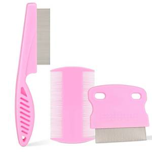 lot 2483 image: Flea Comb for Dogs and Cats - Lice Comb with Rubber Handle - Promotes Hair Growth and Removes Loose Hair, Knots, and Flakes Flea Brush for Pets(3P,PINK)