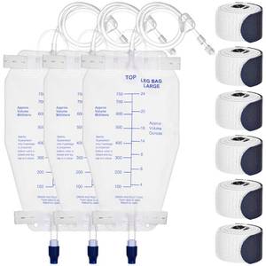 lot 2488 image: 750ml Nephrostomy Bags, 3 Pack Urine Drainage Bag, Clear Bags with 24 Silicone Tube, Twist Drain Valve, with 6 Pcs Soft Adjustable Leg Bag Straps for Secure Fit