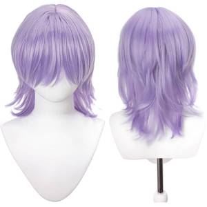 lot 2491 image: PORSMEER Mystery Short Purple Wig Costume Cosplay Anime Hair, Boys Idol Costume Wig Halloween Accessory Hair for Unisex