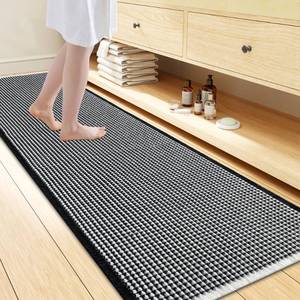 lot 7432 image: Smiry Waffle Bath Mat 72X24, Soft Absorbent Bathroom Rugs, Black & Cream