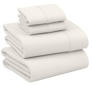 lot 7436 image: RUVANTI 100% Cotton Full Sheets, Percale Bedding Full Size Set, Ivory