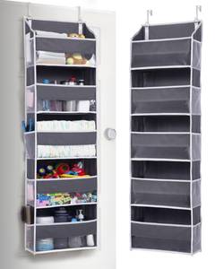 lot 7459 image: ULG 1 Pack Over Door Organizer with 5 Large and 10 Mesh Side Pockets, 44 lbs Weight Capacity Hanging Storage with Clear Window Kids Toys, Shoes, Diapers, Dark Grey, 5 Layers