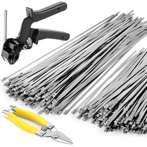lot 8136 image: XUTTUM Stainless Steel Cable Tie Gun Kit  200 Pcs Metal Zip Ties