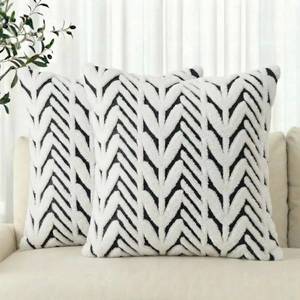 lot 8183 image: AVOIN colorlife Black White Stripe White Throw Pillow Covers, 16 x 16 Inch Holiday Soft Plush Faux Fur Jacquard Cushion Case Decoration for Home Sofa Couch Set of 2