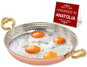 lot 8190 image: Hakan Copper Egg Pan for Cooking  Handmade Frying Pan  Hammered Skillet with Double Handles for Omelette  Authentic Kitchen Cookware & Copper Gifts Idea, 7.9 (20 cm)