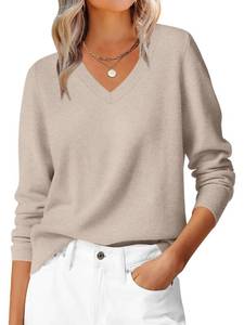 lot 8202 image: ANRABESS Women��s Fall Long Sleeve V Neck Lightweight Sweaters Top L