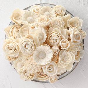 lot 8227 image: AceOrbit 50 Pcs DIY Sola Wood Flowers Assortment, Classic, Cream White