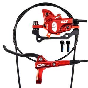 lot 8238 image: CNC MTB Hydraulic Disc Brake Set��Mountain Bike Hydraulic Disc Brakes Right Front 800mm Left Rear 1450mm Hydraulic Brake��Red