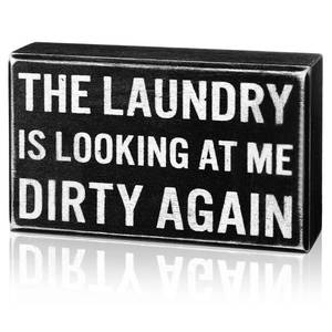 lot 8244 image: Jetec Farmhouse Laundry Room Decor Funny Rustic Wooden Box Sign Black