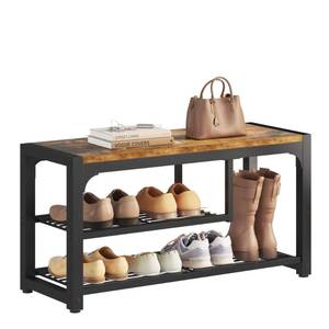 lot 9217 image: HOMEFORT Shoe Bench,3 Tiers Shoe Rack Bench,31.5 Shoe Storage Bench for Entryway, Retro Industrial Entry Bench with Mesh Shelves and Boot Storage,for Front Door Entrance, Rustic Brown