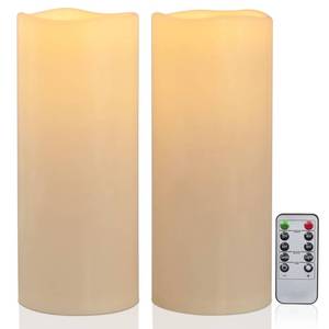 lot 9220 image: Yongmao 12 x 5 Waterproof Extra Large Outdoor Flameless Candles Battery Operated LED Flickering Pillar Candles with Remote for Indoor Outdoor Lanterns, Long Lasting, Ivory White Large, Set of 2