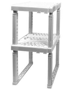 lot 9226 image: ABLinox Locker Organizer Shelf�� Adjustable Width and Height, Stackable, Ideal Locker Shelf for School, Office, Gym Lockers, or Even Kitchen Cabinets & Under Sink Organization (White 2 Pack)