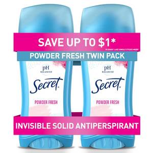 lot 12369 image: Secret Antiperspirant Deodorant Invisible Solid Powder Fresh Twin Pack