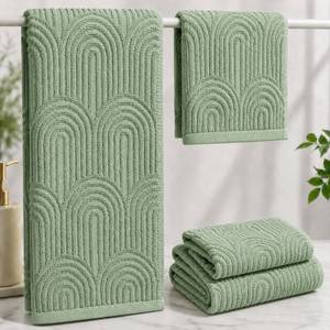 lot 12387 image: Velanorique Sage Green Boho Towel Set of 4