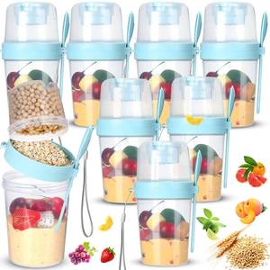 lot 13070 image: Mifoci 8 Pc Yogurt Cups with Lids and Spoons, 27 oz