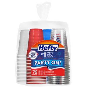 lot 13090 image: Hefty Party On Disposable Plastic Cups, Patriotic, 76ct