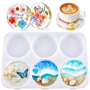 lot 14164 image: HeyClear Silicone Resin Coaster Mold 6-Cavity Round 2 Pack