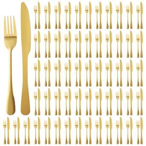 lot 17045 image: Homaisson Gold Stainless Steel Flatware Set, 200 Pcs