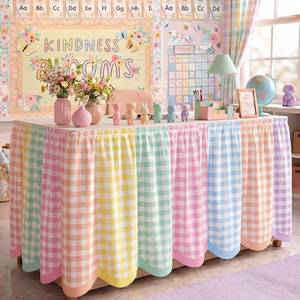 lot 17047 image: Breling Pastel Gingham Desk Skirt 14 ft