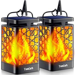 lot 17070 image: TomCare Solar Lanterns Outdoor, Flickering Flame, 2 Pack