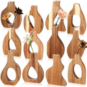 lot 17080 image: Blulu Set of 12 Small Wooden Vases Acacia Wood