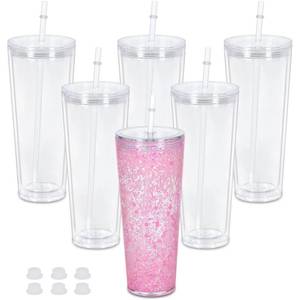 lot 17108 image: Maucircol 24 Oz Acrylic Snowglobe Tumbler, 6-Pack