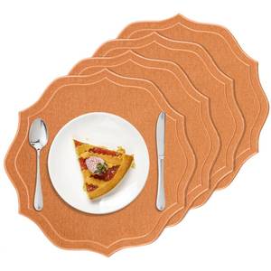 lot 18334 image: CMINAUS Cotton Linen Placemats, 15in Round Scalloped, Set of 4