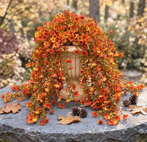 lot 18399 image: Obmnor Artificial Mums Hanging Flowers, 3 Pcs, Orange Golden