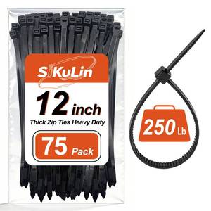 lot 18425 image: SiKuLin Heavy Duty Zip Ties 12 inch 250 lb 75 Pack