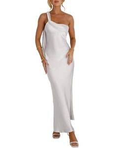 lot 18426 image: MOYNOTE Satin One Shoulder Formal Maxi Dress