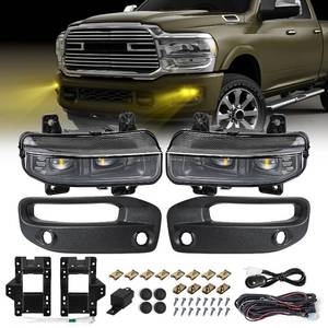 lot 19174 image: FICOLPO Led Fog Lights Assembly for 2019 2020 2021 2022 2023 2024 Dodge Ram 2500 3500 Pickup - Bumper Driving Fog Lamps OEM Replacement with Bracket, Bezels, Switch, Harness (Yellow, 2pcs Led Chips)