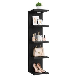 lot 19190 image: ZAUORM 5-Tier Floating Shelf with LED Lights, Narrow Vertical Storage Unit for Small Spaces, Freestanding Bookshelf for Bedroom, Wall Mount Display Rack for CDs Perfumes,Black
