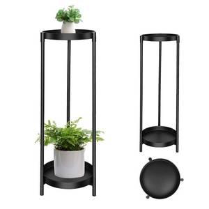 lot 19197 image: CEFZUM Plant Stand Indoor Outdoor, 24 Inch 2 Tier Metal Plant Stand, Black