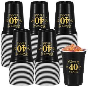 lot 19204 image: Ziliny 50 Pack 40th Birthday Decorations Birthday Cups 16 Oz, Black