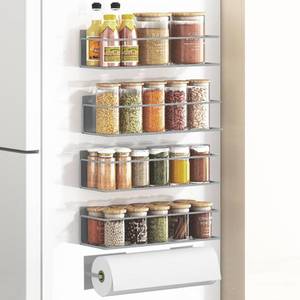 lot 19208 image: Roysili Magnetic Spice Rack For Refrigerator, Space Saving Magnetic Shelf For Fridge Grey 4 Pack With Magnetic Paper Towel Holder