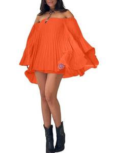 lot 20011 image: Ophestin Women Off Shoulder 34 Cape Sleeve Pleated Shorts Set Medium