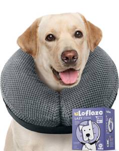 lot 20151 image: Loflaze Soft Inflatable Dog Cone Collar Alternative After Surgery - Dog Neck Donut E Collar for Large Medium Small Dogs Cats Post Surgery - Recovery Collar to Stop Licking - Grey, XXL
