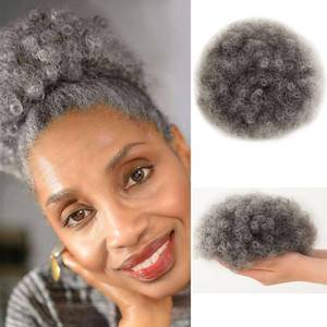 lot 20154 image: MOONSHOW Ombre Grey Afro Puff Drawstring Ponytail Natural Kinky Curly Ponytail Hair Extension for Black Women African American short Kinky Ponytail Drawstring(Ombre Grey)