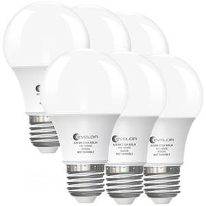 lot 20169 image: evelor 6-Pack A19 LED Light Bulbs,60 Watt Equivalent,Soft Warm White 2700K
