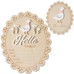 lot 20183 image: MEMOLEBIA Baby Announcement Sign, Hello World Newborn Sign for Hospital, She��s Here Card, Baby Announcements Ideas, Newborn Photography Props Double-Sided (HW1)