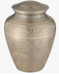 lot 7440 image: Platinum Elite Cremation Urn for Ashes, Brass, Silver Urn, Adult Sized Cremation Urn, 9.25 Inches High