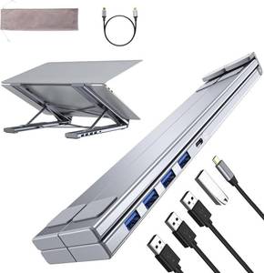 lot 2025 image: Umaniy M61 USB C to USB Hub Portable Laptop Stand, Aluminum 4 Ports USB3.0 Multiport Adapter Adjustable Laptop Docking Station Stand Compatible with MacBook ProAir, Chromebook, Keyboard, Mouse, HDD